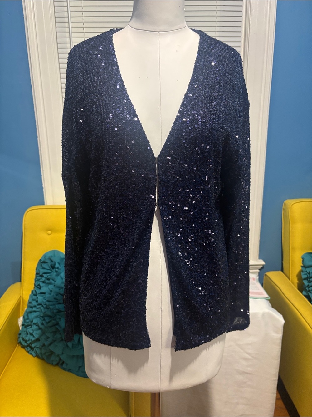 Sadie & Sage Navy Sequin V-Neck Cardigan